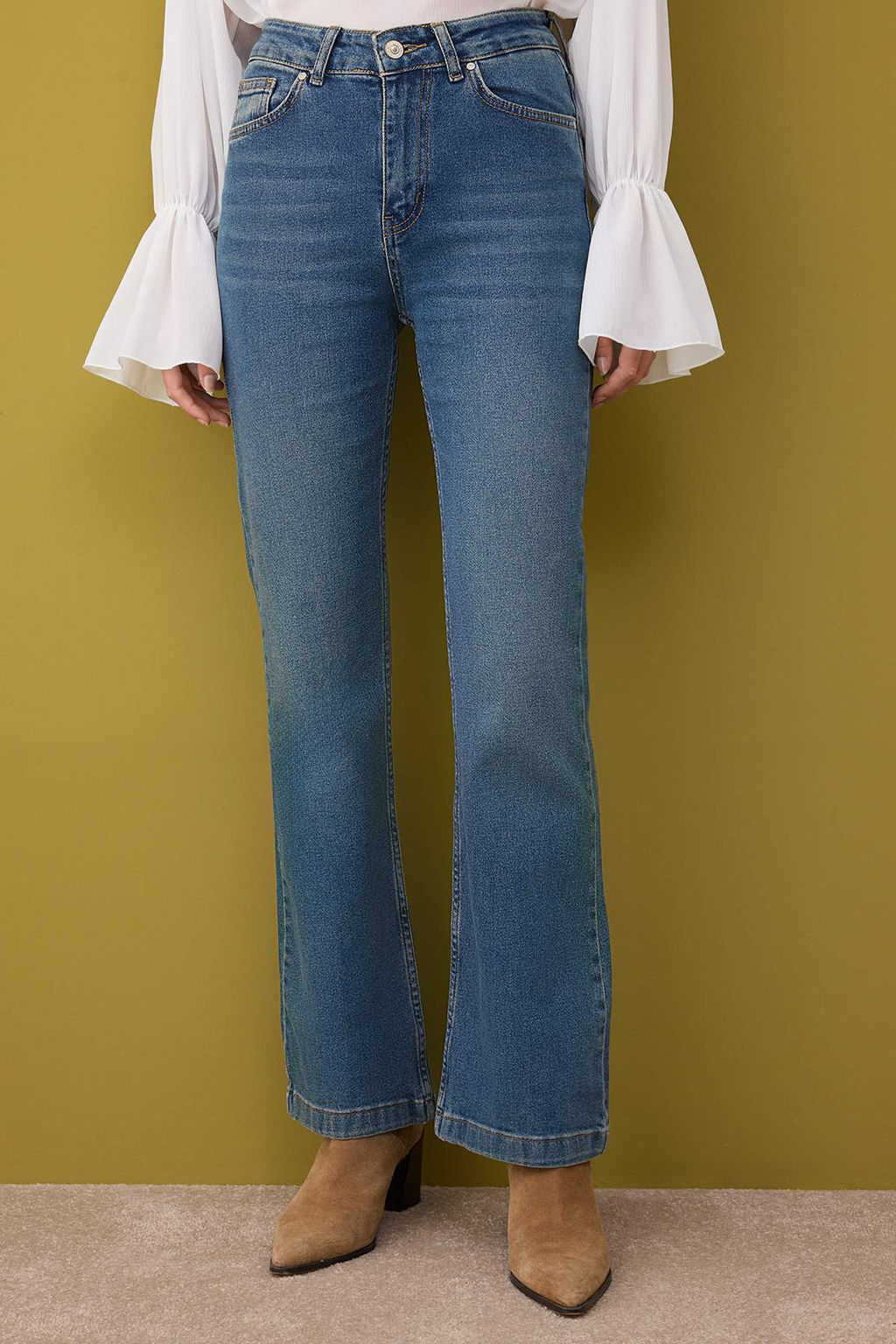 Antrasit Yuksek Bel Ispanyol Paca Flare Jeans TWOAW26JE00050 - Trendyolmilla фото 3