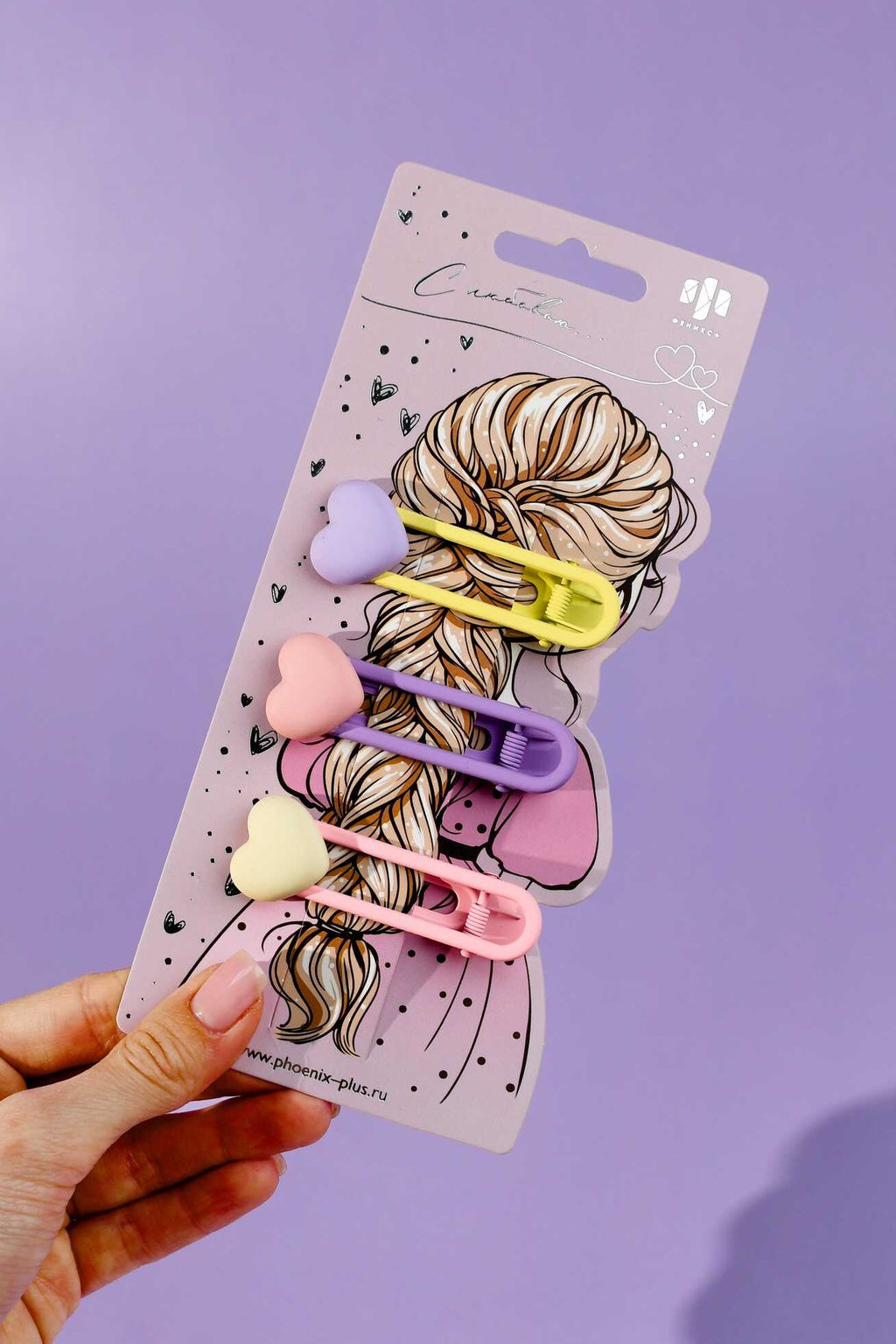 Набор заколок для волос зажим, арт. 71789 / 10 СЕРДЕЧКИ (в наборе: 3шт., 5,9 см, черный металл, по