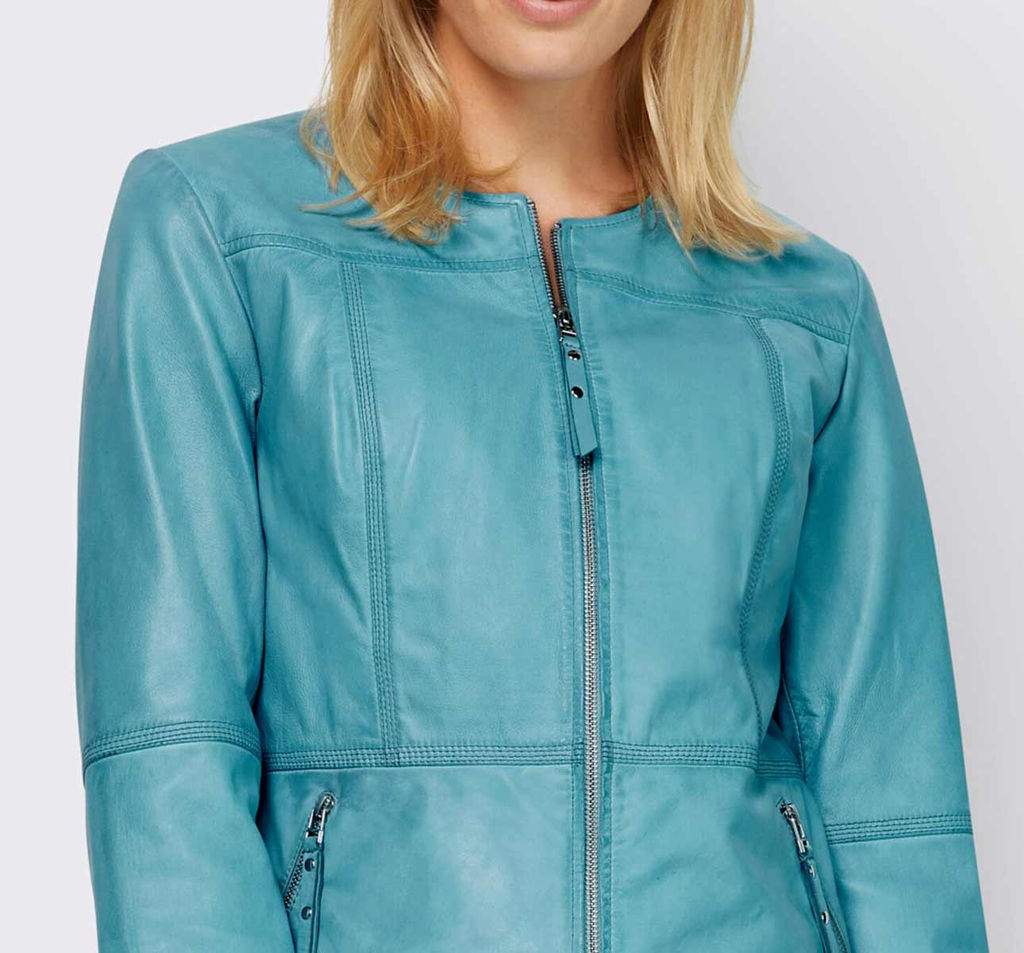 Куртка натуральная кожа, аквамарин - Linea tesini фото 5