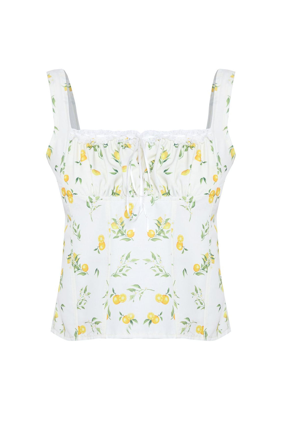 Trendyolmilla Ekru Ask?l? Limon Desenli Onu Buzgulu Crop Dokuma Bluz TWOSS25BZ00052  фото 8