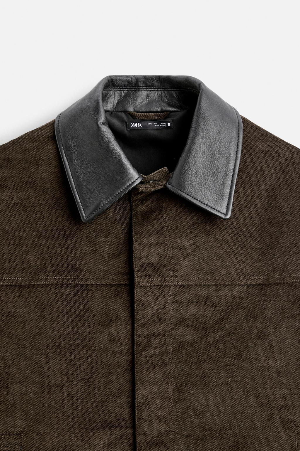 LEATHER CONTRAST COLLAR JACKET - Zara фото 9