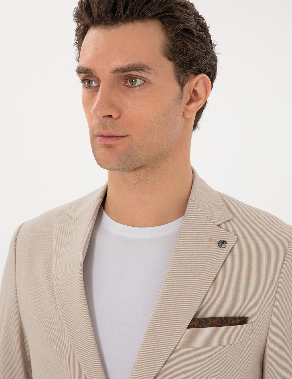 Bej Slim Fit Tak_m Elbise - Cacharel фото 2