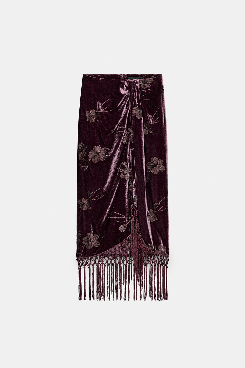 MID-WAIST VELVET SARONG SKIRT WITH FLOES EMBROIDERY - Zara фото 7