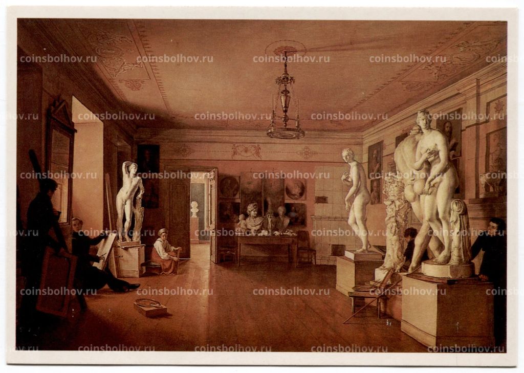 Открытка живопись А.А. Алексеев Мастерская художника А.Г. Венецианова в Петербурге