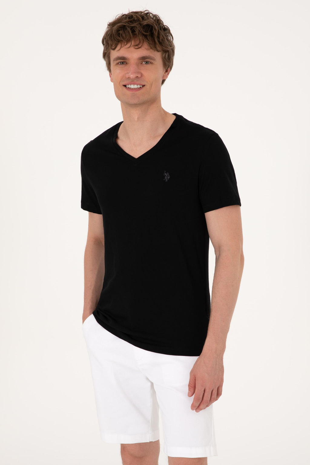 Erkek Slim Fit V Yaka Siyah Basic Ti__rt Sepette S_rpriz _ndirim - U.s. polo assn фото 3