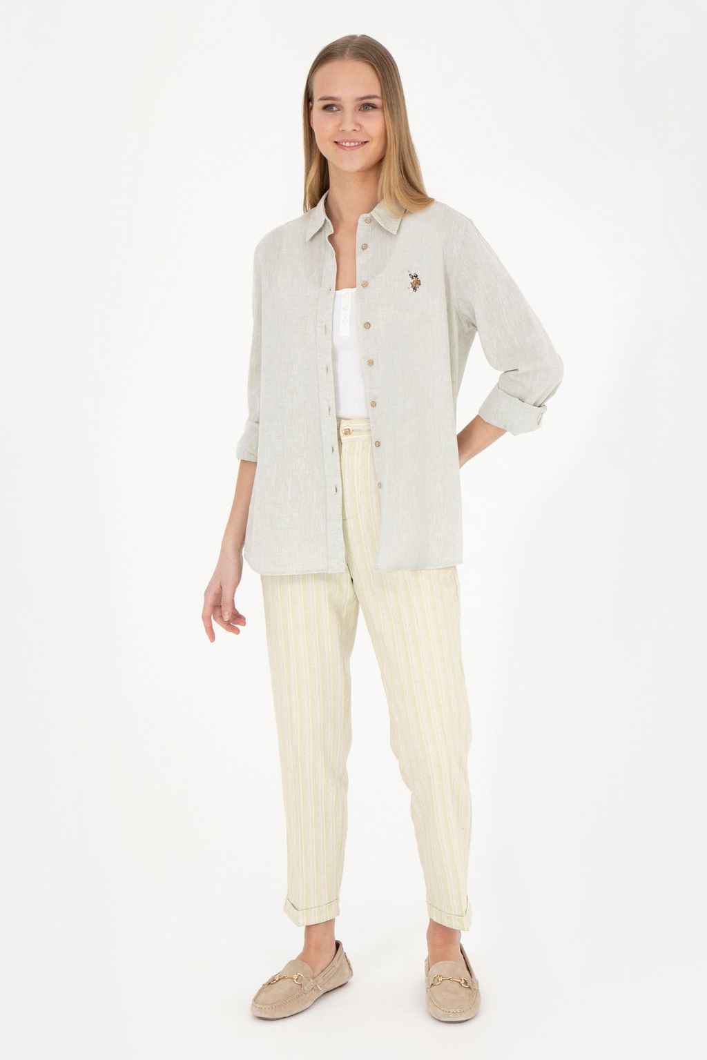 Женские брюки из плотной ткани фисташкового цвета - U.s. polo assn фото 3