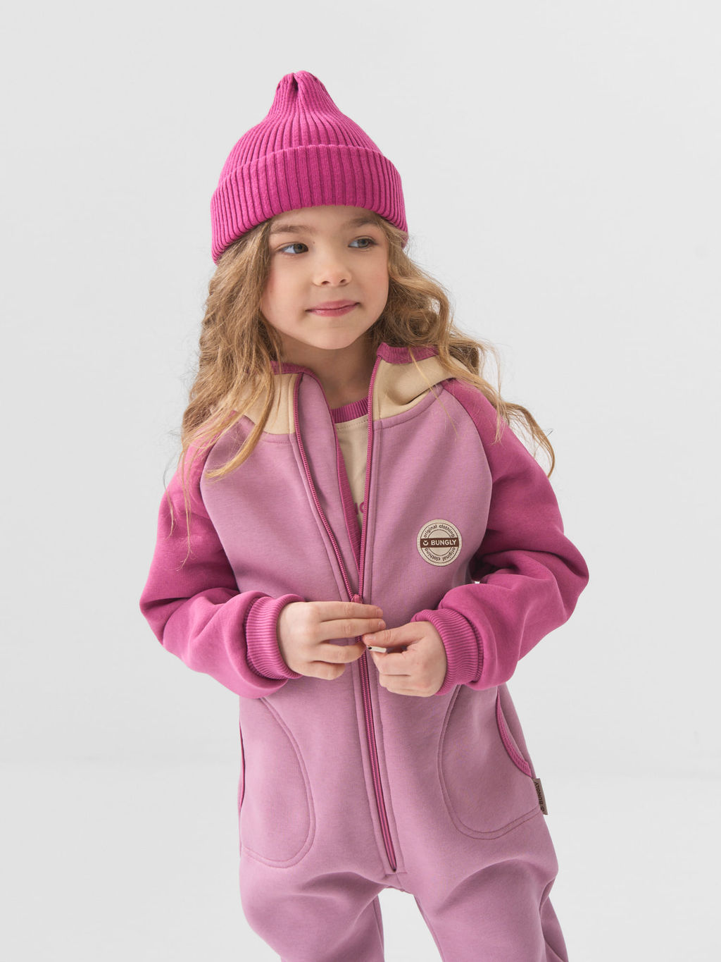 Комбинезон с карманами Колор блок "Орхидея" утепленный