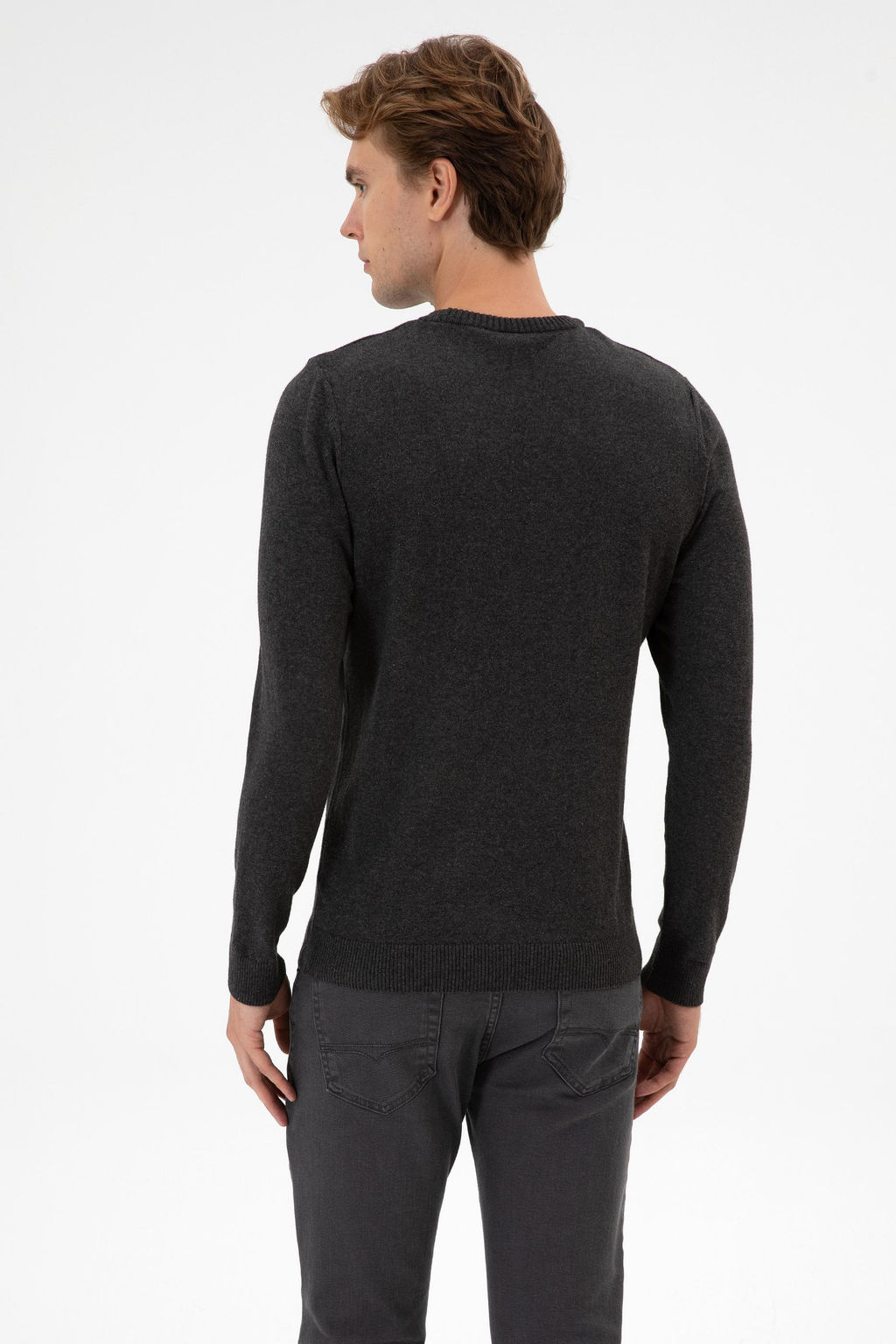 Erkek Slim Fit Bisiklet Yaka Antrasit Melanj Basic Kazak - U.s. polo assn фото 6