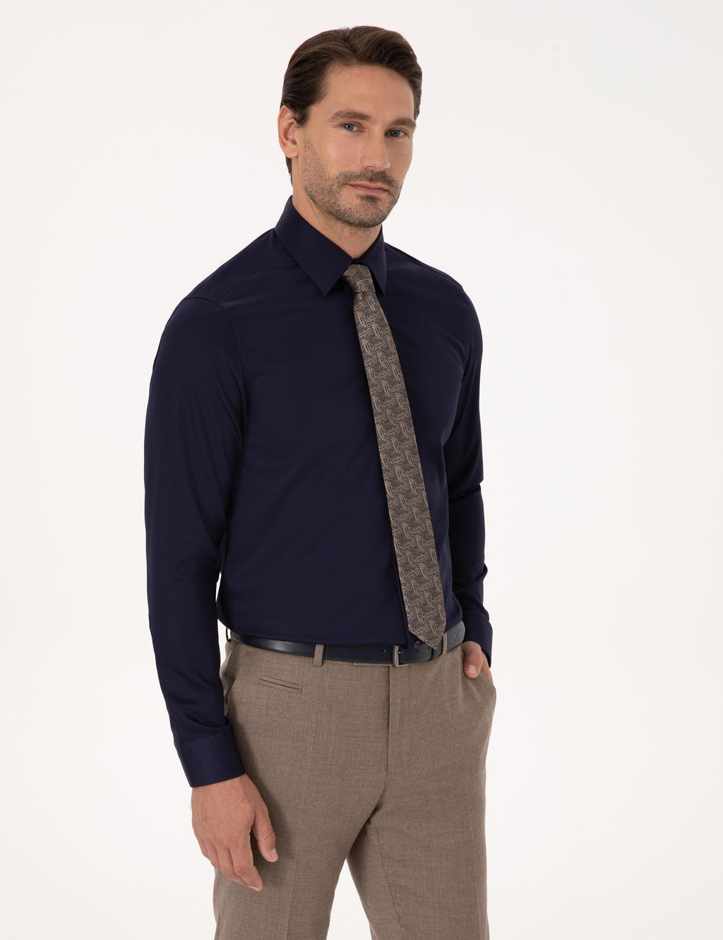 Lacivert Slim Fit %100 Pamuk Non Iron Kolay _t_lenebilir Klasik G_mlek - Cacharel фото 3