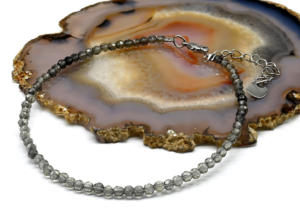 Браслет на ногу из циркона шарик граненый 3мм цв.серый, 21см