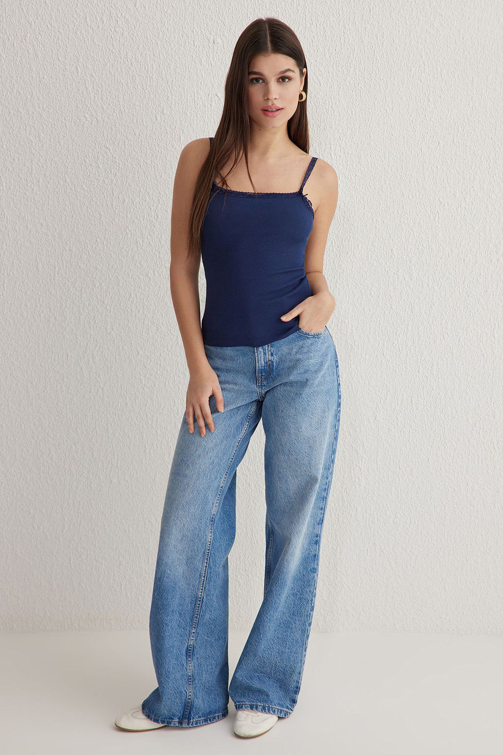 TRENDYOLMILLA Gri Melanj Fitted/Vucuda Oturan Fiyonk Detayl? Esnek Orme Atlet TWOSS25AL00005  фото 7