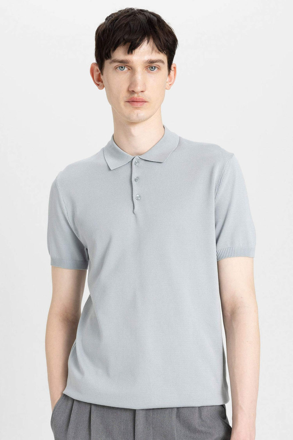 Slim Fit Dar Kesim K?sa Kollu Basic Duz Triko Polo Tisort - Defacto фото 9