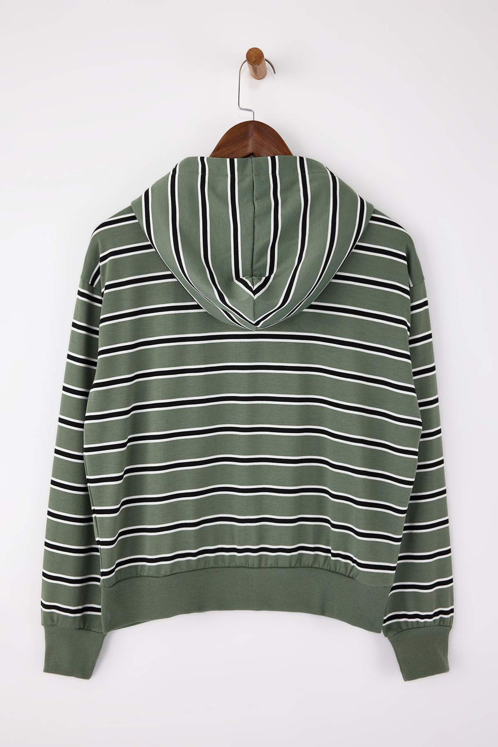 Yesil Cizgili Regular/Normal Kal?p Kapusonlu Fermuarl? Ince Orme Sweatshirt TWOSS26SW00003 - Trendyolmilla фото 2