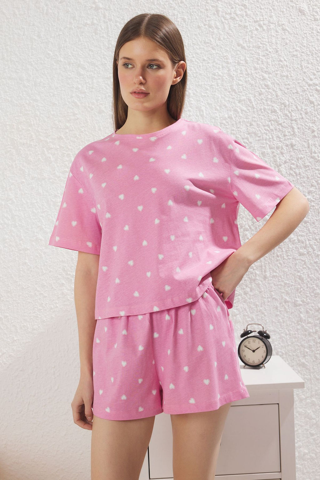 Trendyolmilla Pembe %100 Pamuklu Kalpli Sortlu Orme Pijama Tak?m? THMSS24PT00029 фото 15