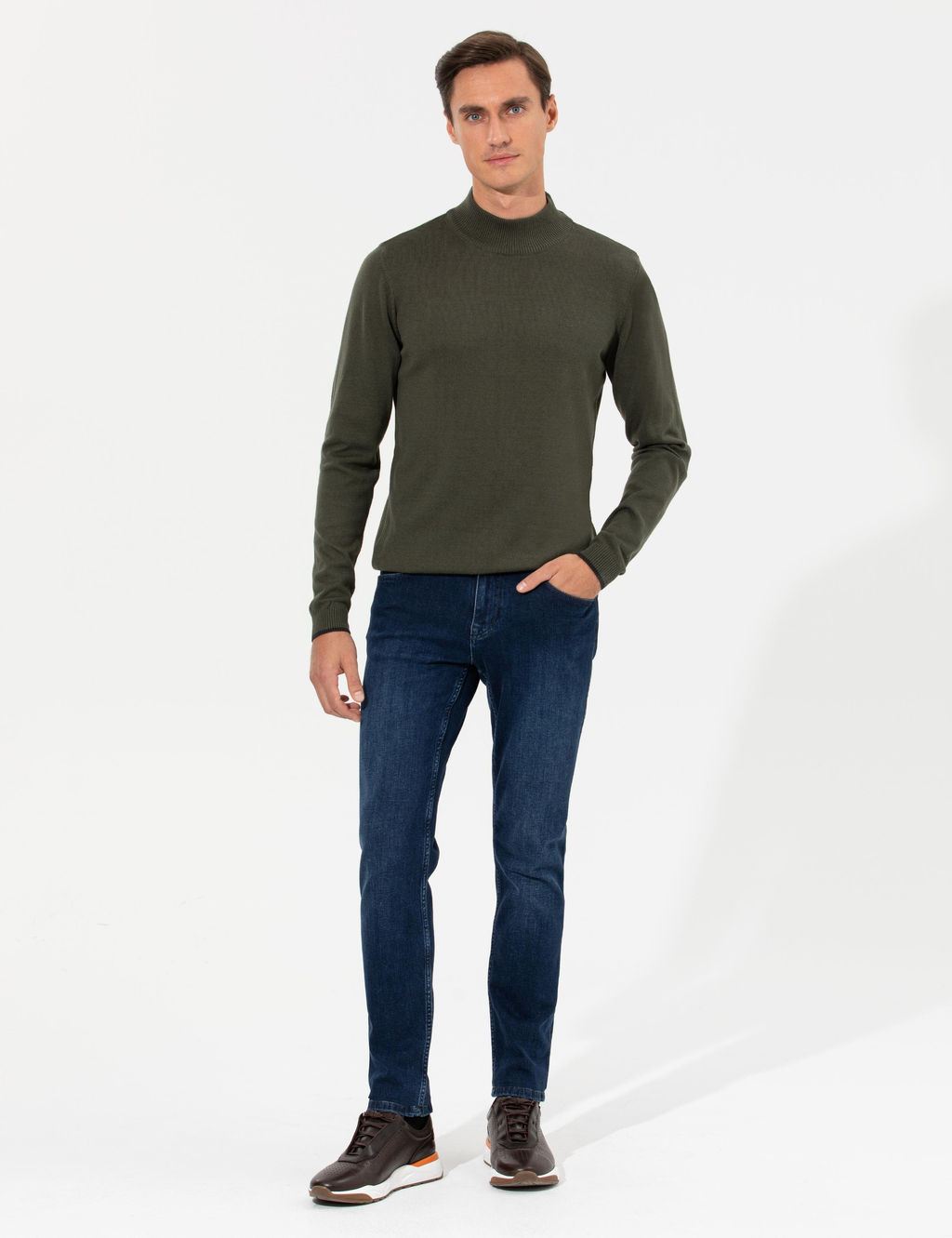 Базовый трикотажный свитер приталенного кроя цвета хаки-полурыбака Fisherman - Cacharel фото 2