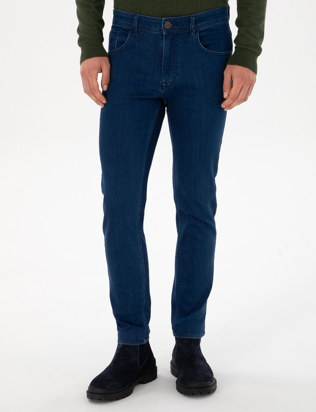 A__k Mavi Slim Fit Pamuk Liyosel Kar___ml_ Jean Pantolon