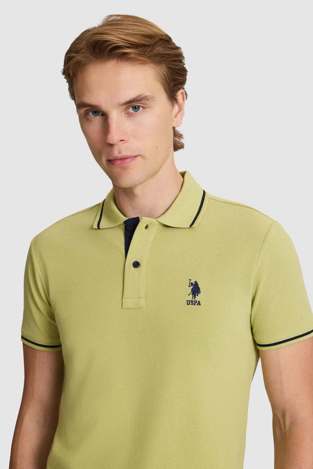 Erkek Ye_il Slim Fit Polo Yaka Basic Ti__rt