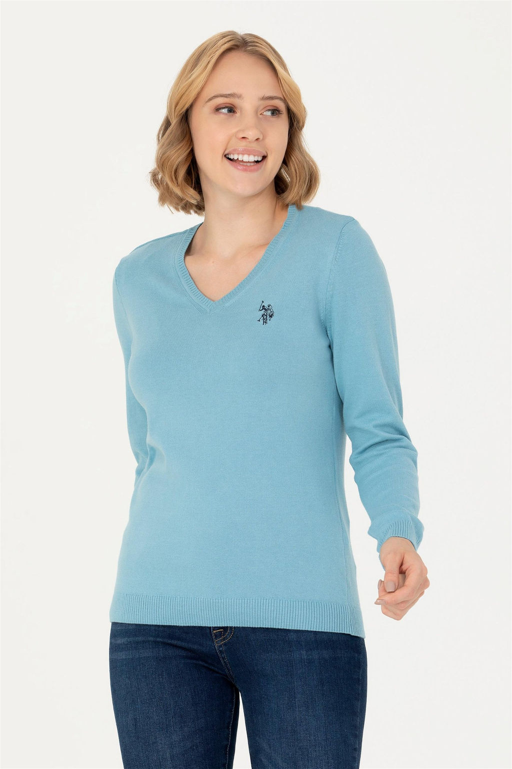 U. S. Polo Assn Женский синий базовый свитер с v-образным вырезом - U.s. polo assn фото 8