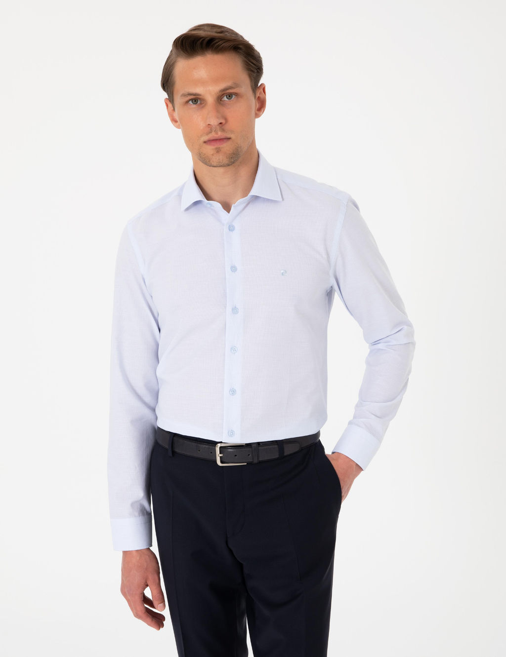 A__k Mavi Slim Fit Uzun Kollu G_mlek