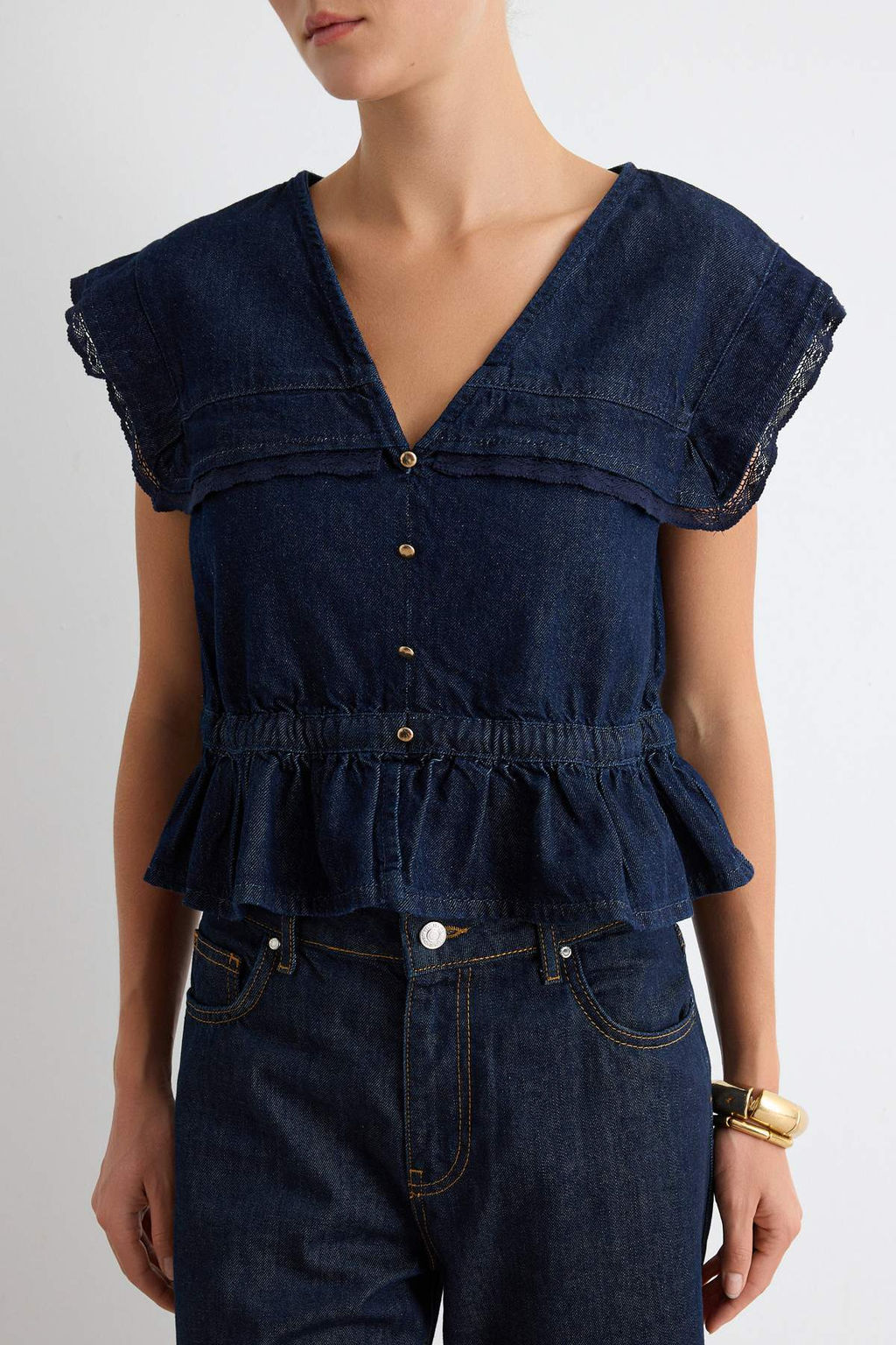 Koyu Mavi Dantel Detayl_ Bebe Yaka Denim G_mlek TWOSS26GO00234 - Trendyolmilla фото 3