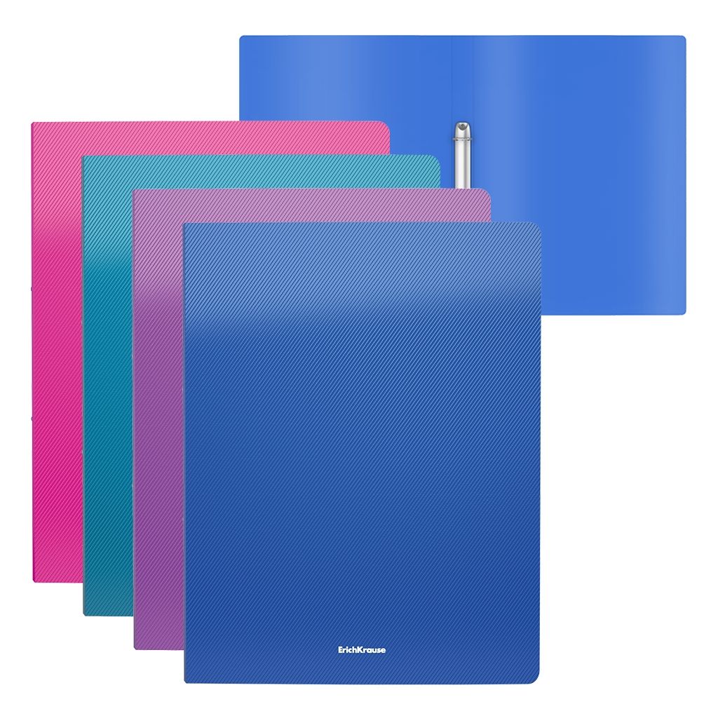 Цена за 4 шт. Папка на 2 кольцах пластиковая ErichKrause Diamond Vivid, 24мм, A4, ассорти (в пакете по 4 шт.)