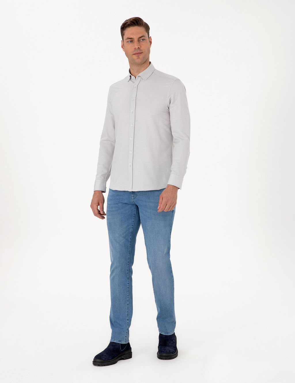 Gri Regular Fit Uzun Kollu G_mlek - Pierre cardin фото 4