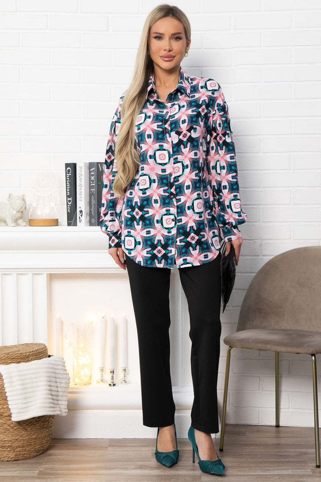 Блуза хлопковая Танец линий (зеленая) Б14857-14М