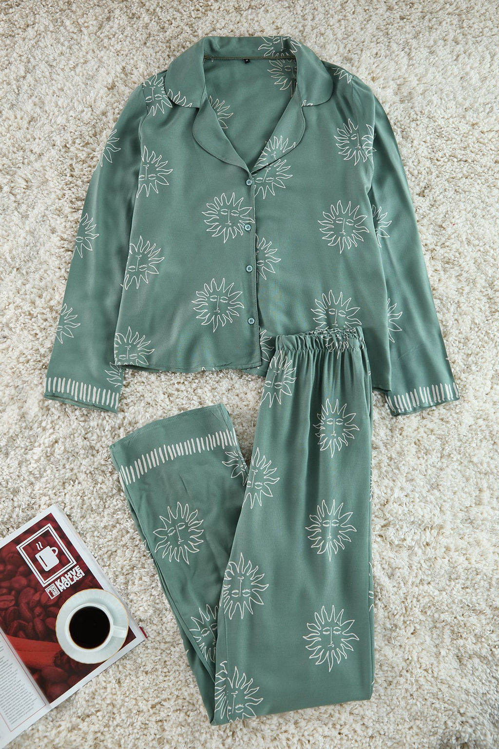Yesil Gunes Desenli Viskon Dokuma Pijama Tak?m? THMAW25PT00034