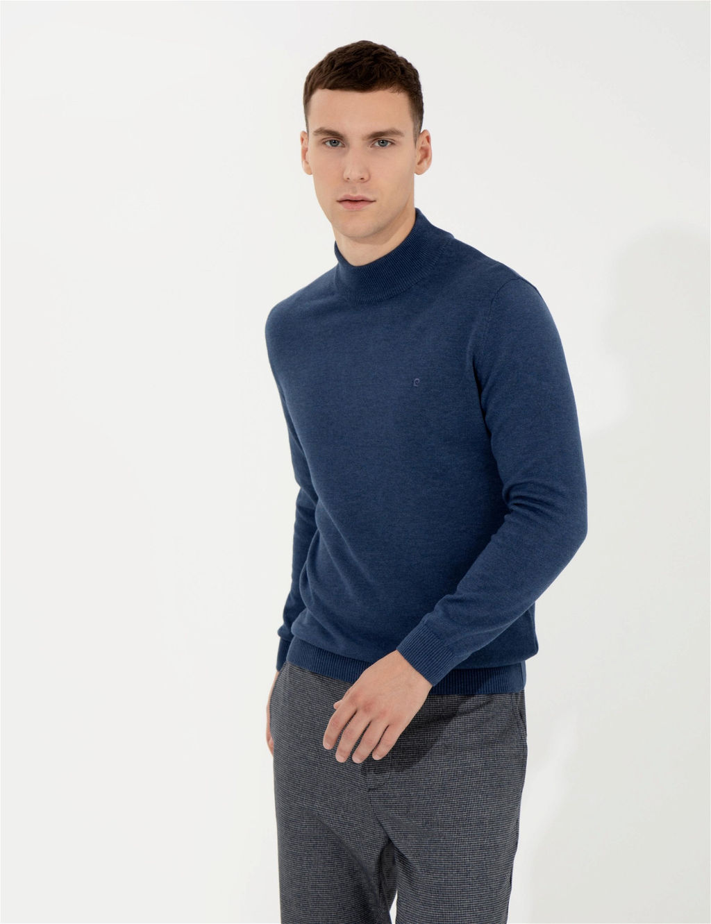 _ndigo Melanj Slim Fit Yar_m Bal_k__ Yaka Basic Triko Kazak