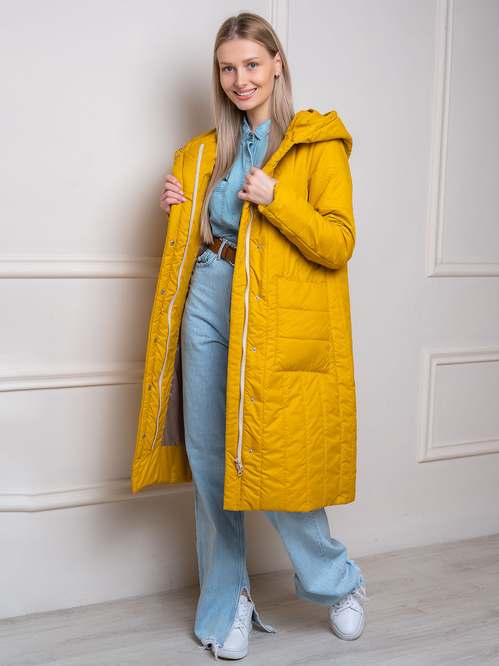Пальто женское "Голд" горчица