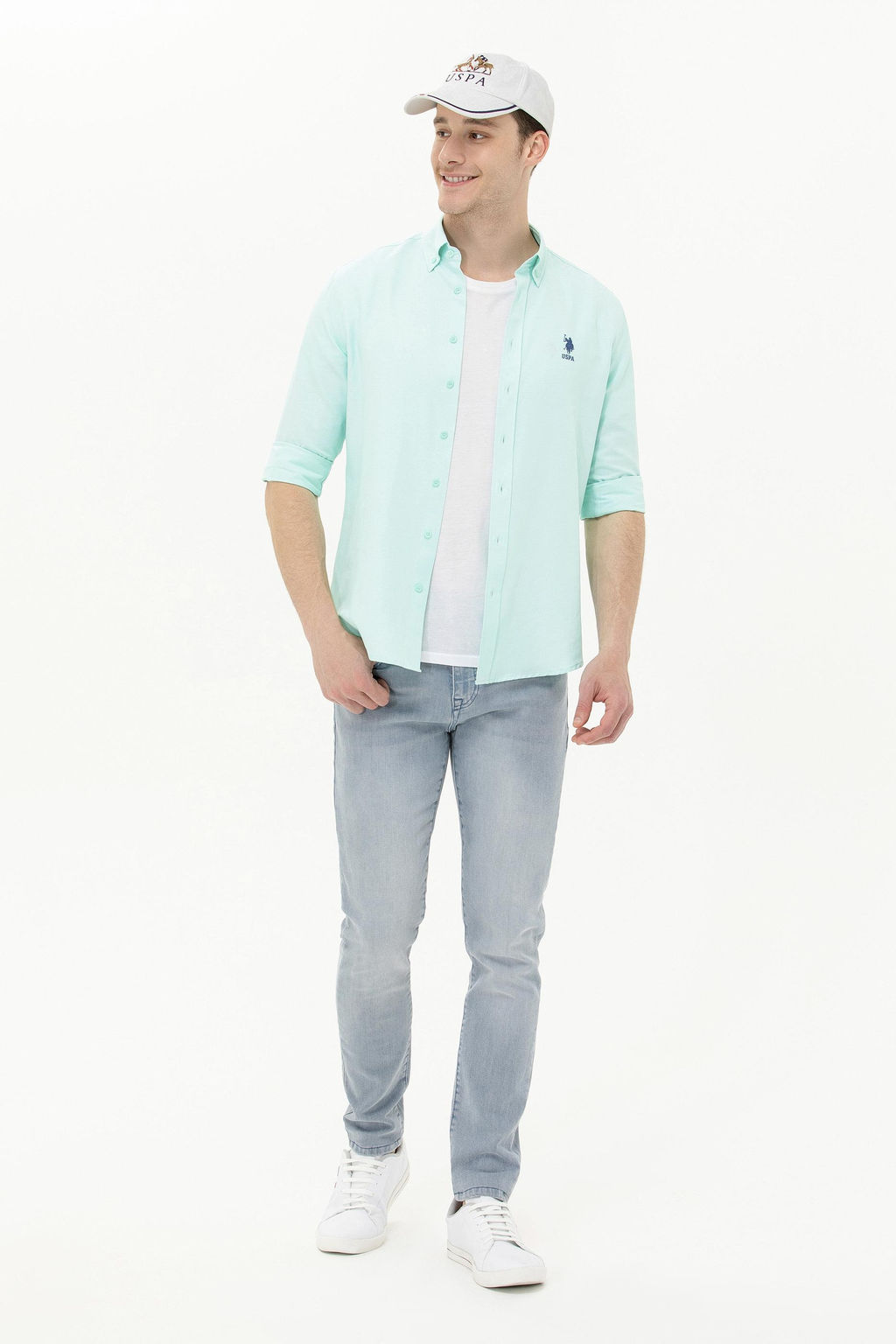 Мужская базовая рубашка зеленого цвета с длинным рукавом - U.s. polo assn фото 4