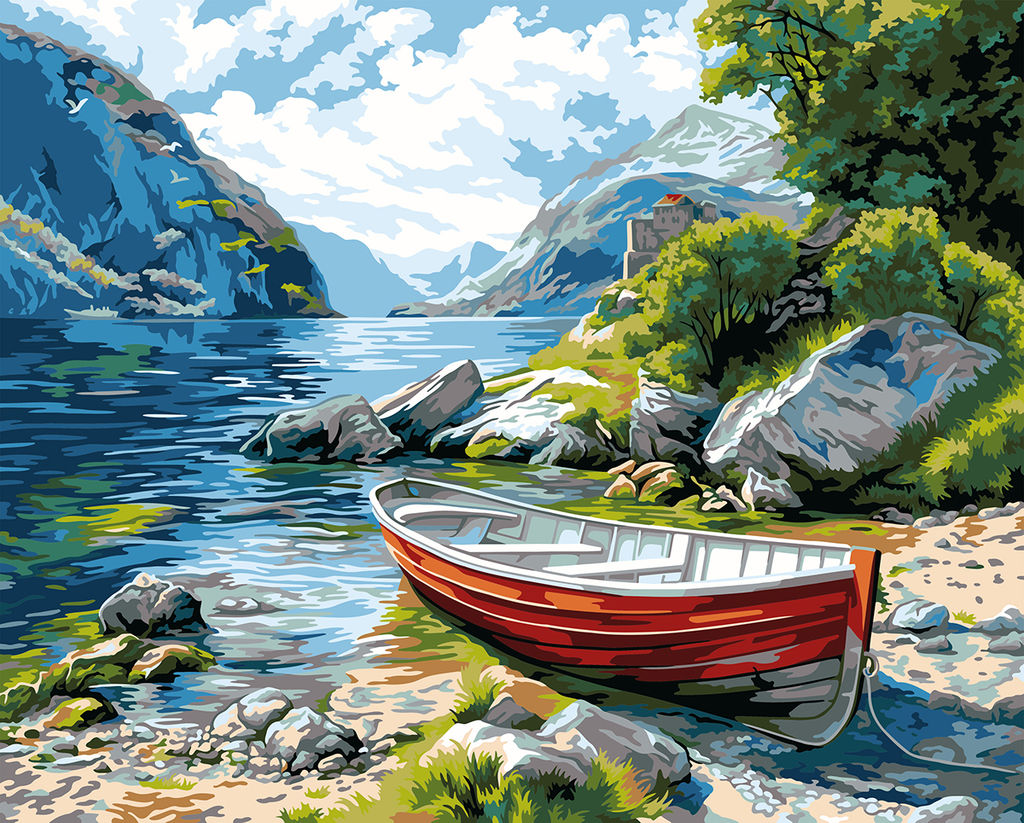 ФРЕЯ PNB/PL-350 Набор для раскрашивания по номерам 50 х 40 см Лодка у тихого берега