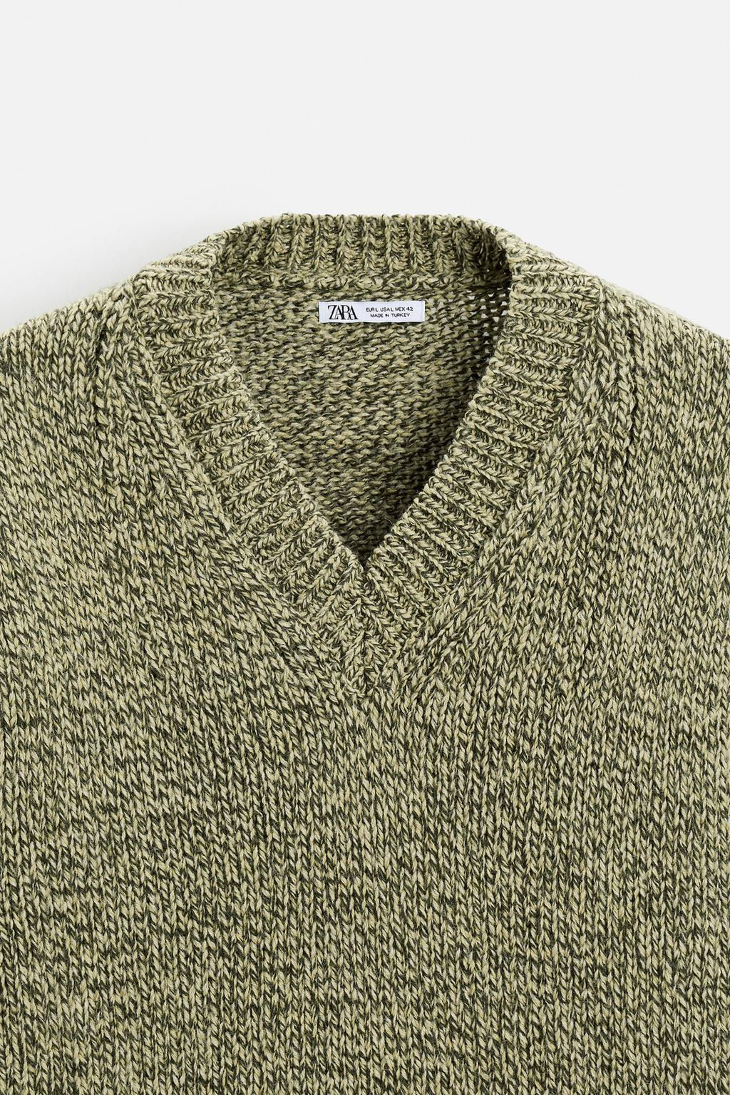 V-NECK SWEATER WITH TEXTURED WEAVE - Zara фото 9