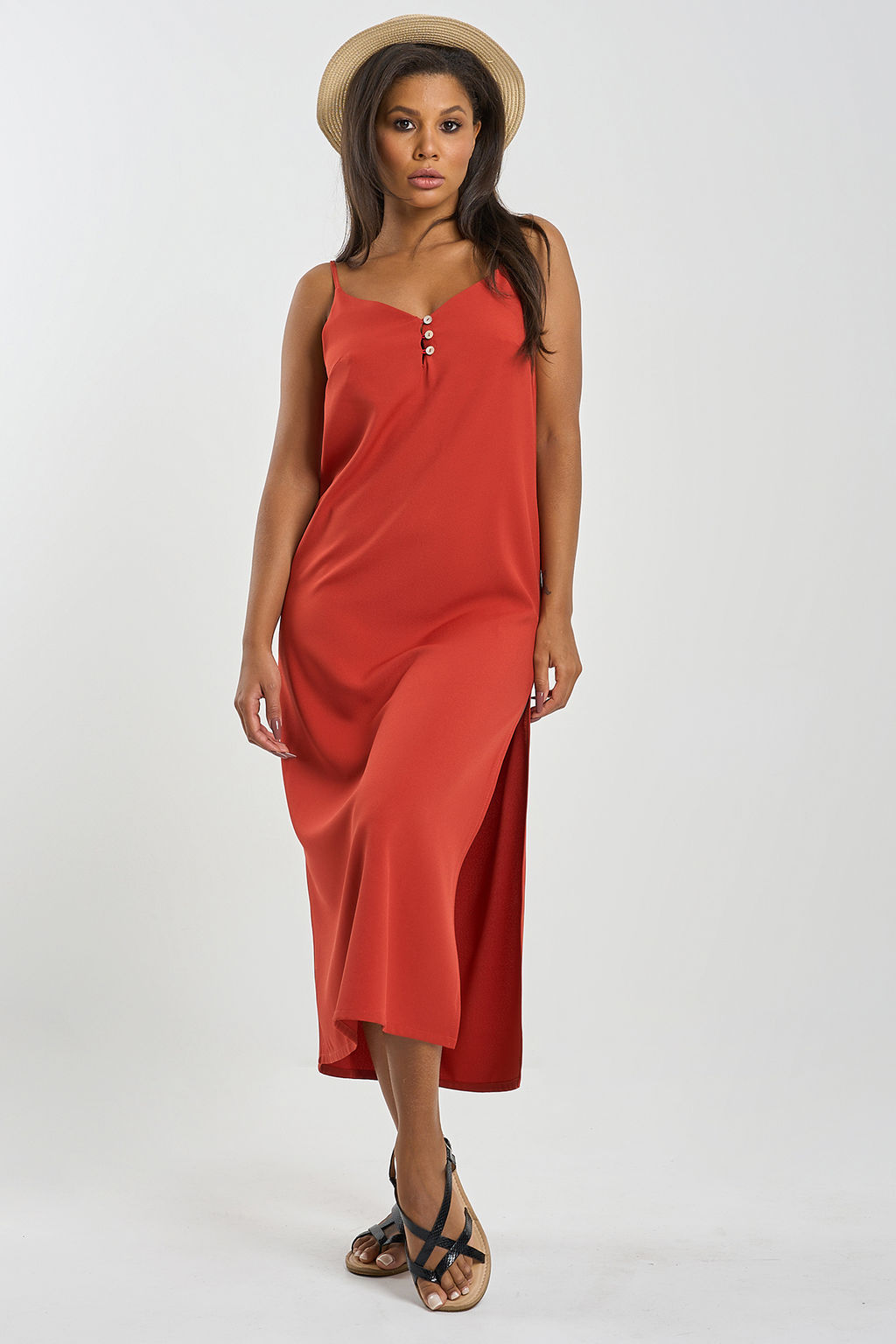 Платье-комбинация с высоким разрезом мятное