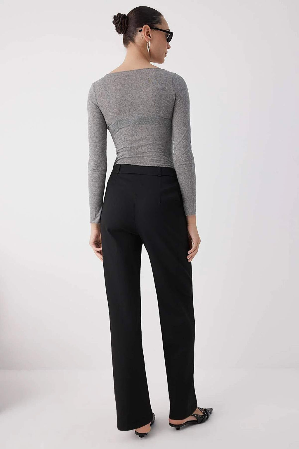 Siyah Bagc?kl? K?sl?k Tuseli Rahat Kumas Wide Leg/Genis Paca Pantolon TWOAW26PL00012 - Trendyolmilla фото 20