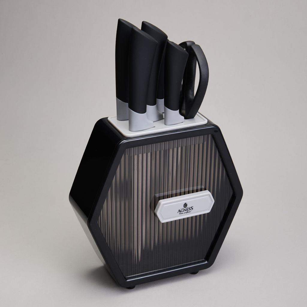 НАБОР НОЖЕЙ AGNESS НА ПЛАСТИКОВОЙ ПОДСТАВКЕ, 7 ПРЕДМЕТОВ