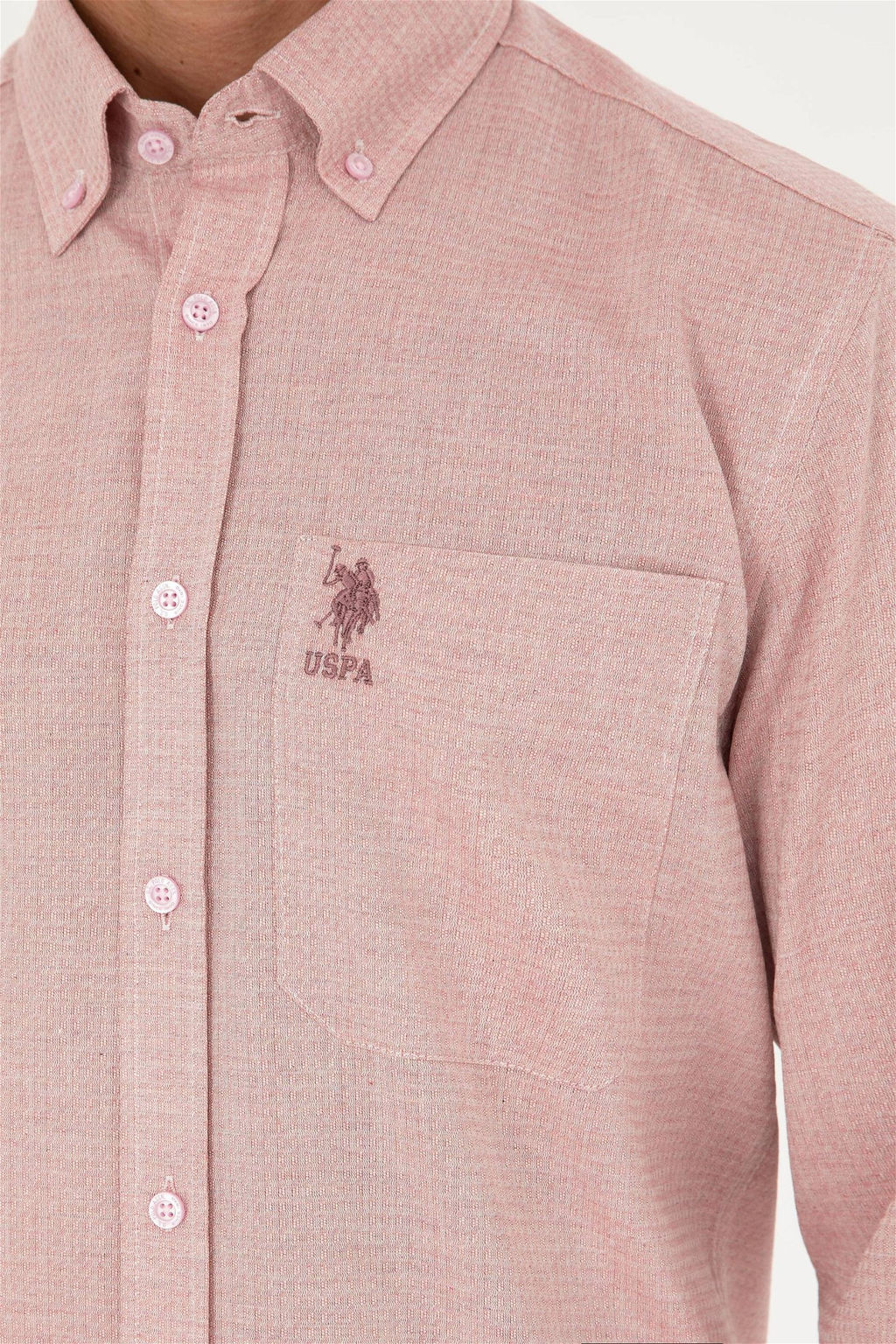 U. S. Polo Assn / Мужская рубашка лососевого цвета с длинным рукавом - U.s. polo assn фото 7