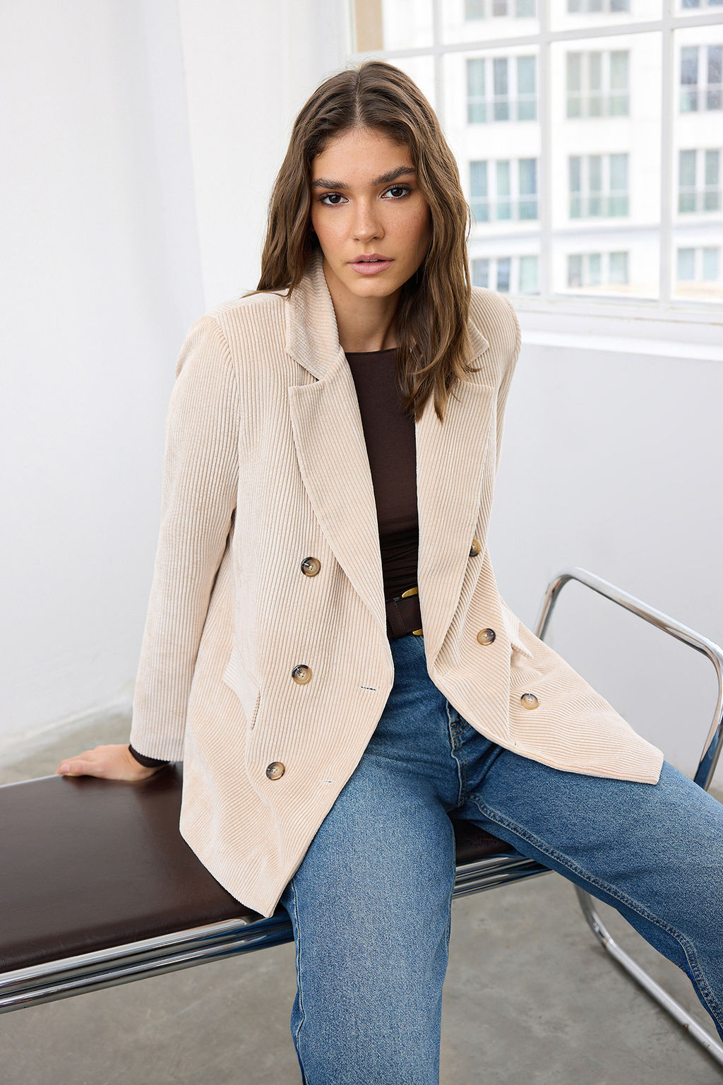 Tas Kruvaze Kapama Rahat Kal?p Dokuma Kadife Blazer Ceket TWOAW26BC00029 - Trendyolmilla фото 2