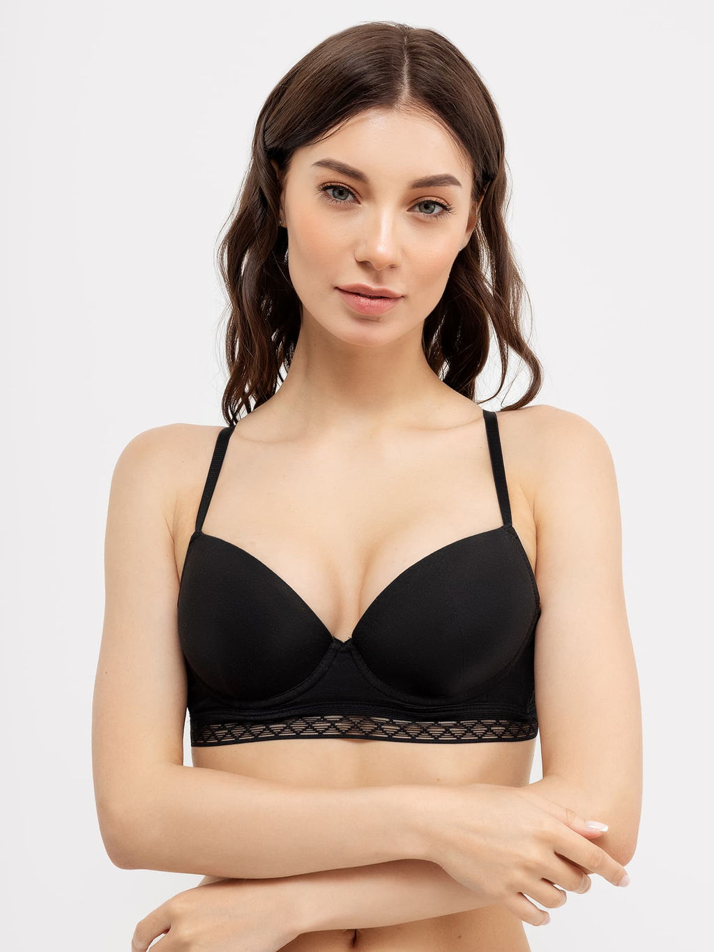 Бюстгальтер push-up черного цвета с кружевным поясом черный 512436