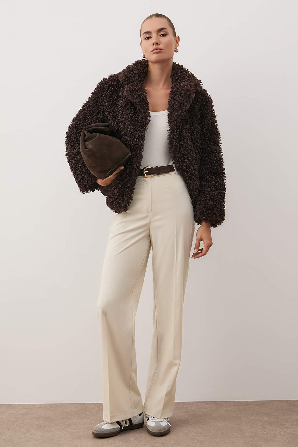 Bej Wide Leg/Genis Paca Yuksek Bel Dokuma Kumas Pantolon TWOSS23PL00314