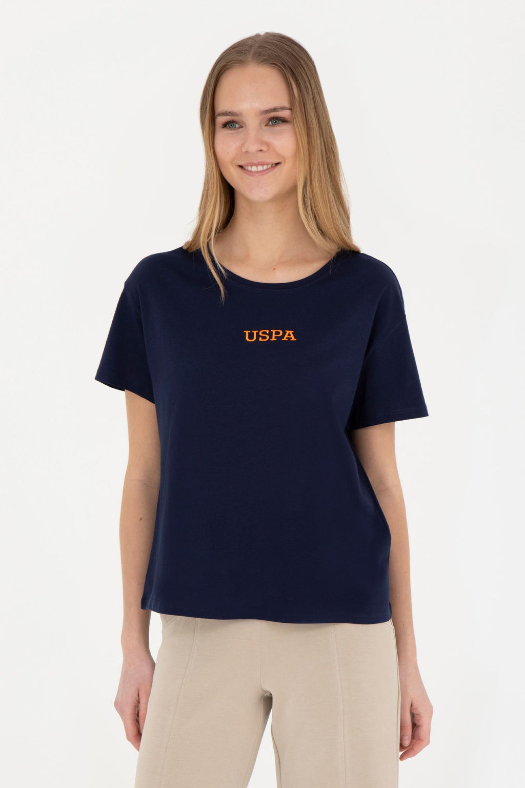 Женская темно-синяя футболка с круглым вырезом - U.s. polo assn фото 9