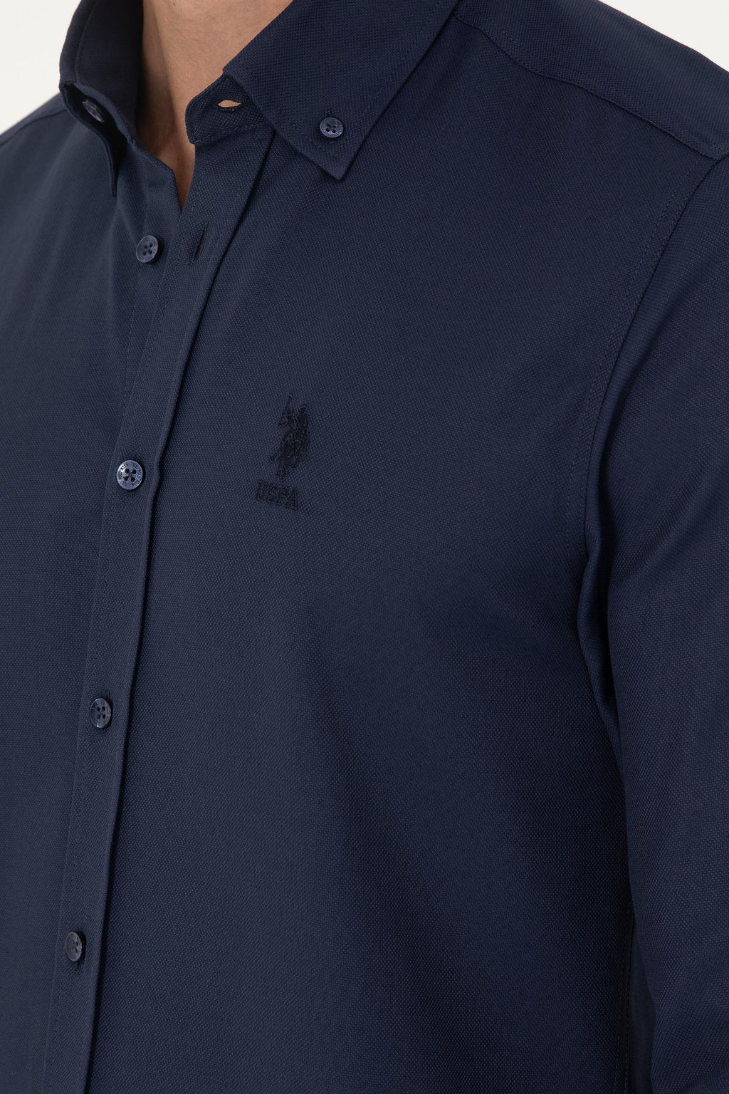 Мужская темно-синяя базовая рубашка с длинным рукавом - U.s. polo assn фото 7