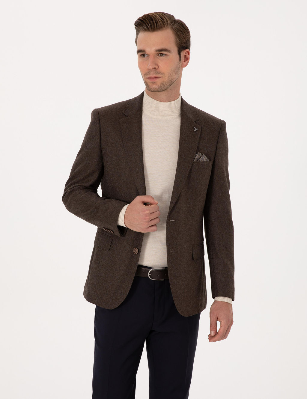 Kahverengi Slim Fit Y_n Ka_mir Kar___ml_ Ceket