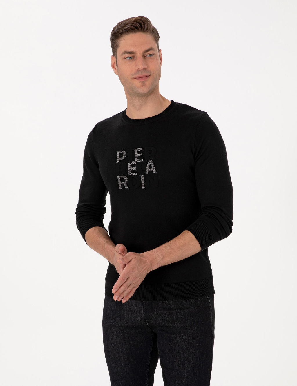 Siyah Slim Fit Bisiklet Yaka Triko Kazak - Pierre cardin фото 3