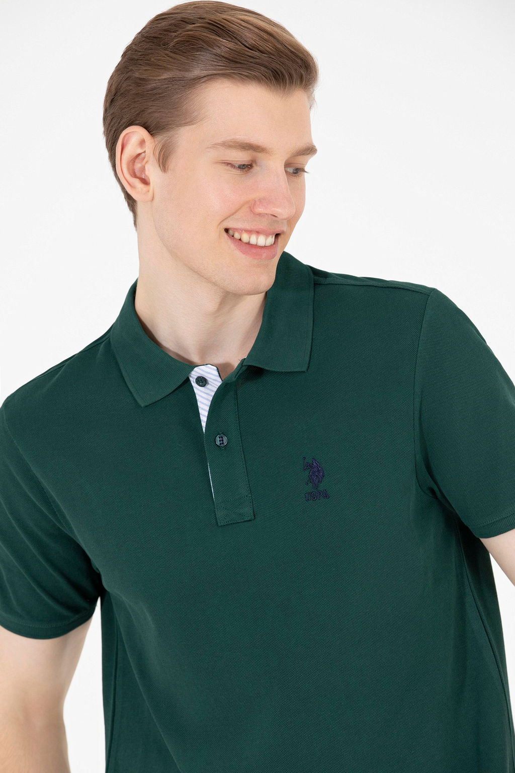 Мужская темно-зеленая футболка с воротником поло Basic - U.s. polo assn фото 3
