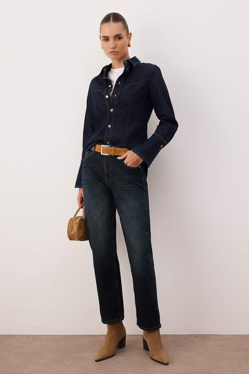 Ac?k Mavi Yuksek Bel Straight Jeans TWOAW26JE00182 - Trendyolmilla фото 5