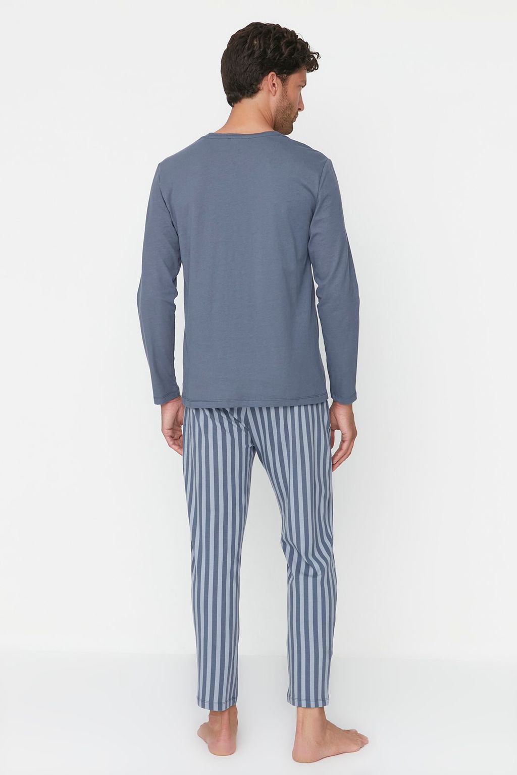 TRENDYOL MAN Ac?k Mavi Regular Fit Bask?l? Orme %100 Pamuk Pijama Tak?m? THMAW21PT0715 - Trendyolmilla фото 5