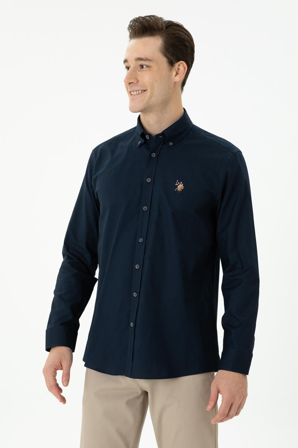 U. S. Polo Assn / Мужская темно-синяя базовая рубашка с длинным рукавом - U.s. polo assn фото 9