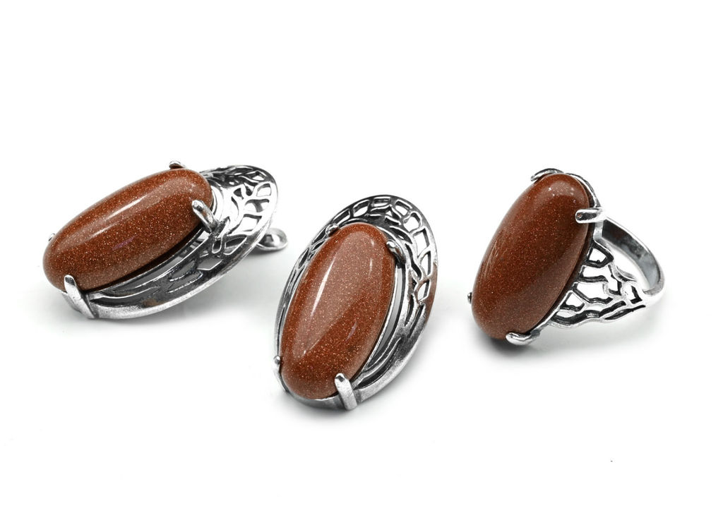 Кольцо Серьги с авантюрином имитация размер 19