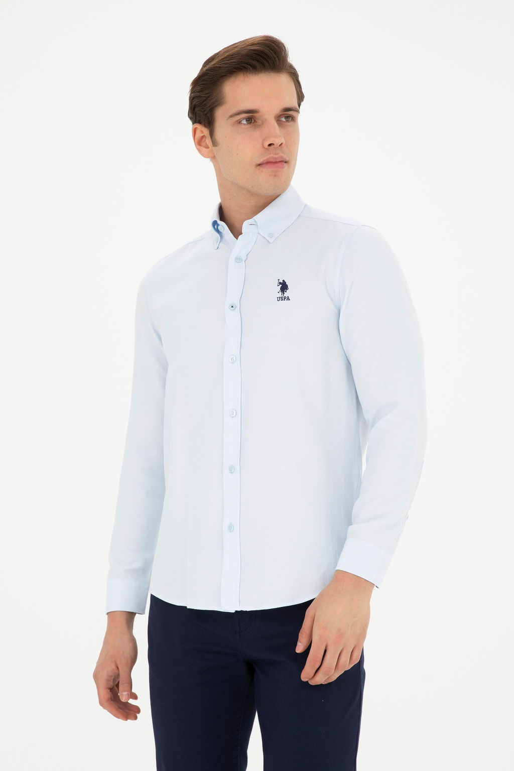 Мужская голубая базовая рубашка с длинным рукавом - U.s. polo assn фото 10